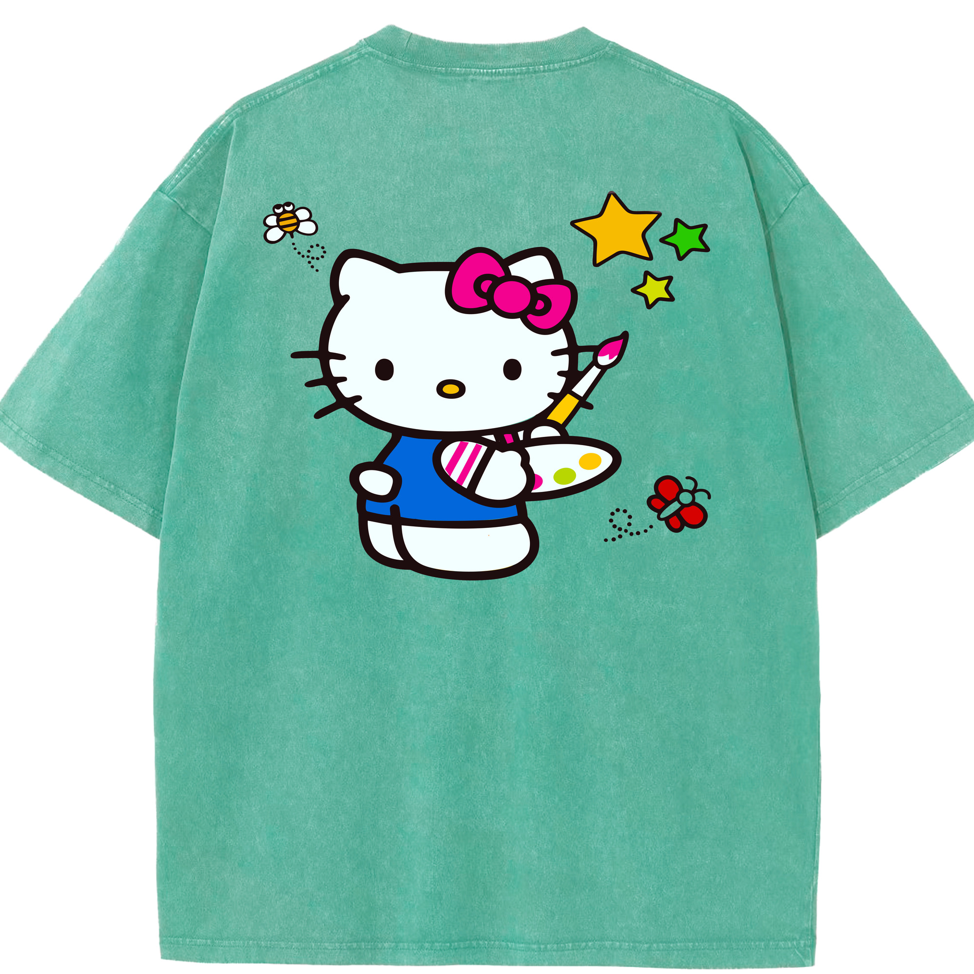 （画像用） Hello Kitty ハローキティ 綿100% ヴィンテージ風 半袖Tシャツ（背面プリント）